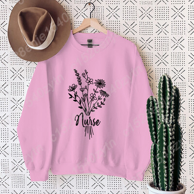 Hanorac fără glugă cu imprimeu de flori pentru asistentă, haine pentru femei, ocazional, cu mâneci lungi, iarnă, toamnă, pulover pentru femei, topuri de culoare pură