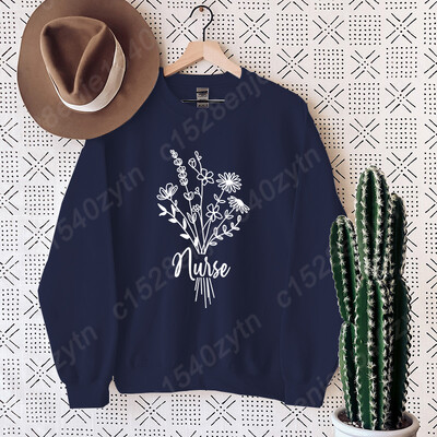 Hanorac fără glugă cu imprimeu de flori pentru asistentă, haine pentru femei, ocazional, cu mâneci lungi, iarnă, toamnă, pulover pentru femei, topuri de culoare pură