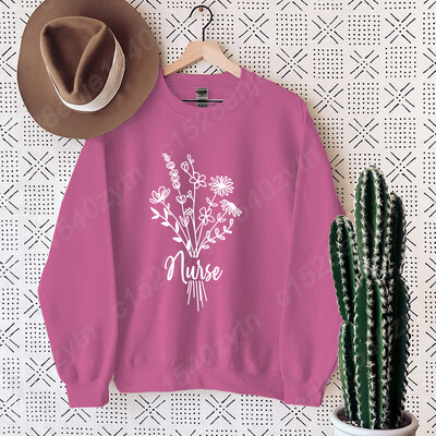 Hanorac fără glugă cu imprimeu de flori pentru asistentă, haine pentru femei, ocazional, cu mâneci lungi, iarnă, toamnă, pulover pentru femei, topuri de culoare pură