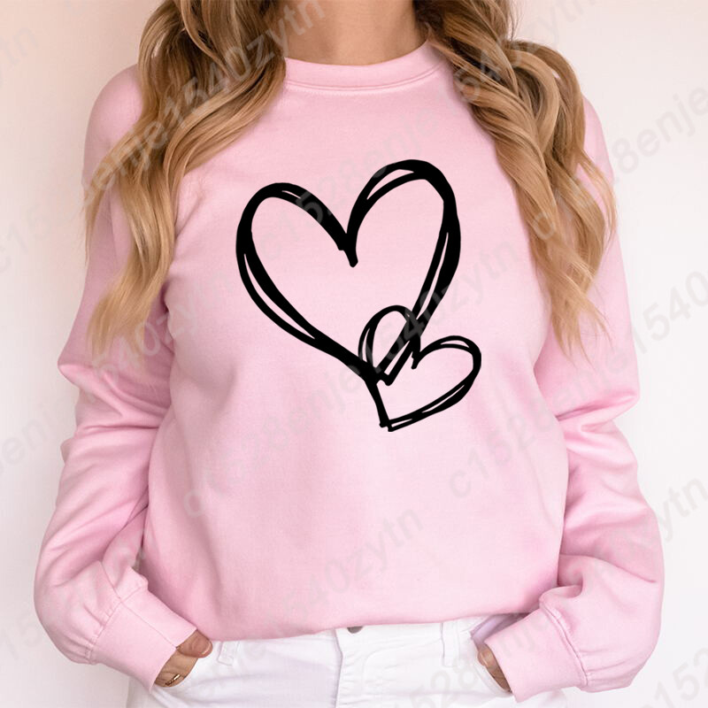 Valentīna dienas džemperis ar sirds apdruku bez kapuces Sieviešu modes ikdienišķs radošs, personalizēts džemperis rudens un ziemas džemperis