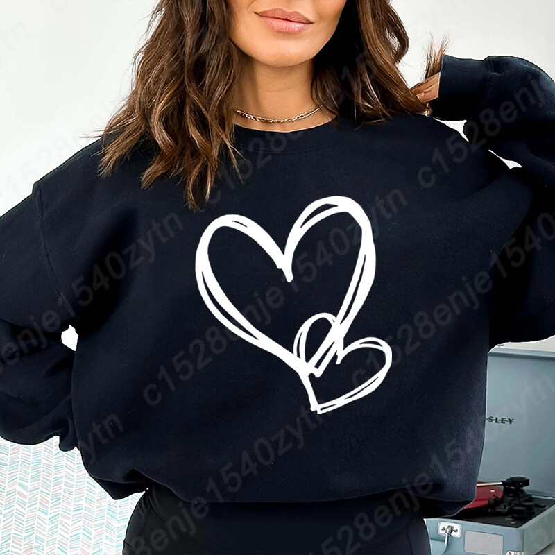 Valentīna dienas džemperis ar sirds apdruku bez kapuces Sieviešu modes ikdienišķs radošs, personalizēts džemperis rudens un ziemas džemperis