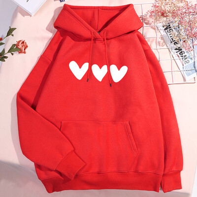 Hanorac imprimat cu trei inimi albe, bărbați, femei, nou pulover, model, haine din lână, buzunar stradal, 2024, cuplu noi