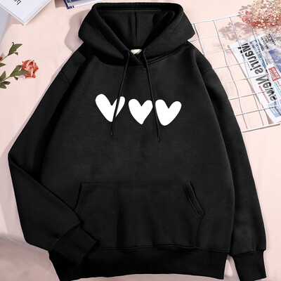 Hanorac imprimat cu trei inimi albe, bărbați, femei, nou pulover, model, haine din lână, buzunar stradal, 2024, cuplu noi