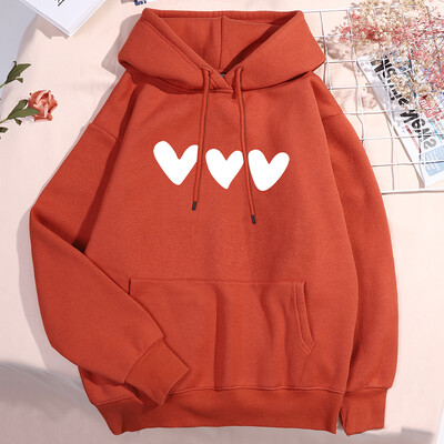 Hanorac imprimat cu trei inimi albe, bărbați, femei, nou pulover, model, haine din lână, buzunar stradal, 2024, cuplu noi