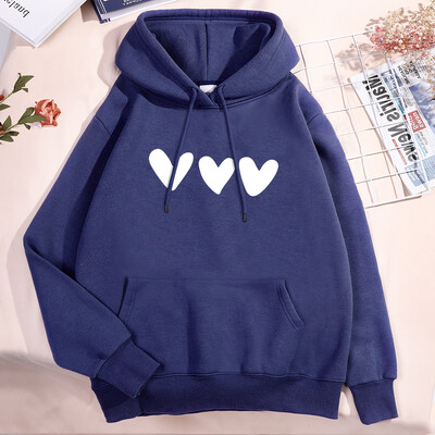 Hanorac imprimat cu trei inimi albe, bărbați, femei, nou pulover, model, haine din lână, buzunar stradal, 2024, cuplu noi