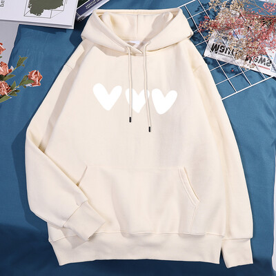 Hanorac imprimat cu trei inimi albe, bărbați, femei, nou pulover, model, haine din lână, buzunar stradal, 2024, cuplu noi