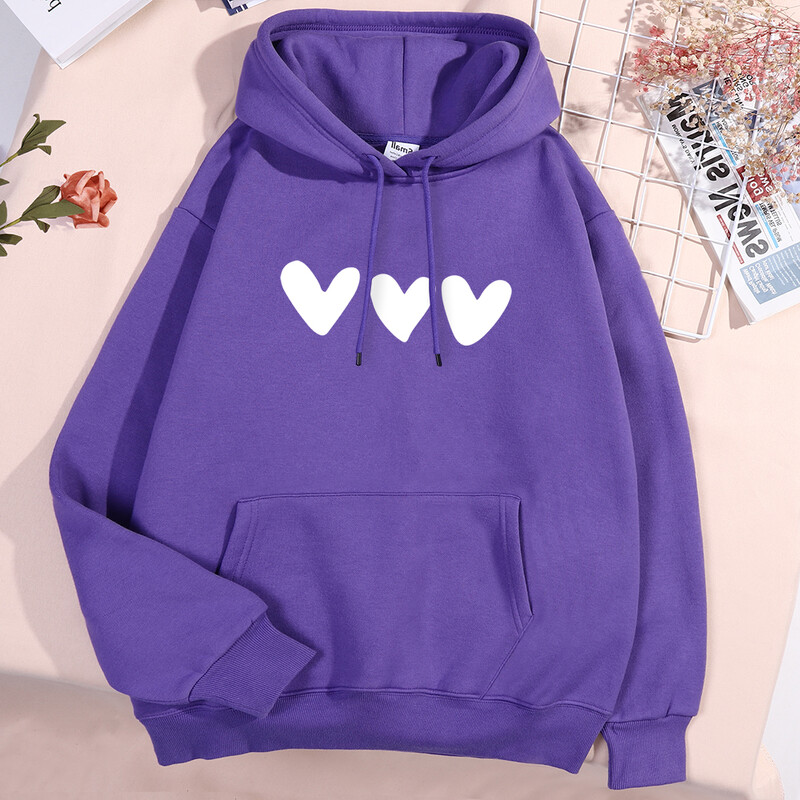 Hanorac imprimat cu trei inimi albe, bărbați, femei, nou pulover, model, haine din lână, buzunar stradal, 2024, cuplu noi