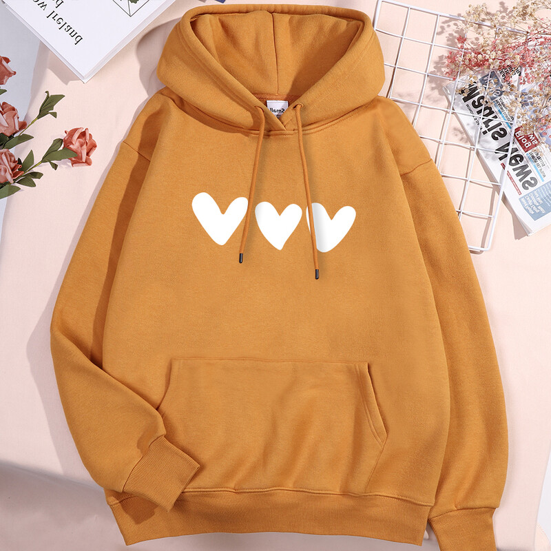 Hanorac imprimat cu trei inimi albe, bărbați, femei, nou pulover, model, haine din lână, buzunar stradal, 2024, cuplu noi