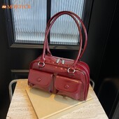 Retro sarkanas sieviešu somas klaiņojošas somas PU ādas vairāku kabatu luksusa dizaina rokassomu sieviešu plecu padušu soma Cieti soma soma