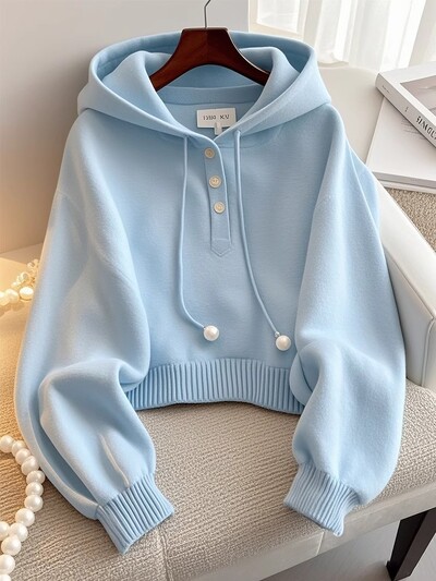 Îmbrăcăminte pentru femei Hanorace casual cu glugă largi de primăvară Nouă modă coreeană Hanorace dulce șic Pulovere albastre în stil leneș
