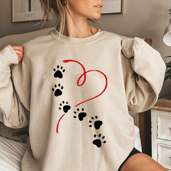 Funny Heart & Dog Paw Print Γυναικεία φούτερ Φθινοπωρινή χειμερινή μόδα Γυναικεία μακρυμάνικα πουλόβερ σε συντομότερο μέγεθος