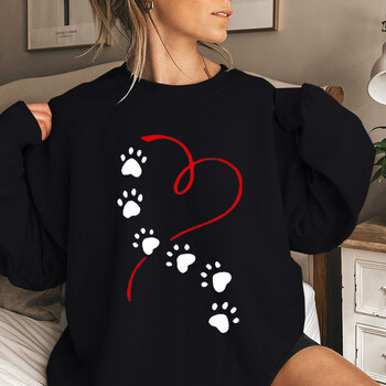 Funny Heart & Dog Paw Print Γυναικεία φούτερ Φθινοπωρινή χειμερινή μόδα Γυναικεία μακρυμάνικα πουλόβερ σε συντομότερο μέγεθος