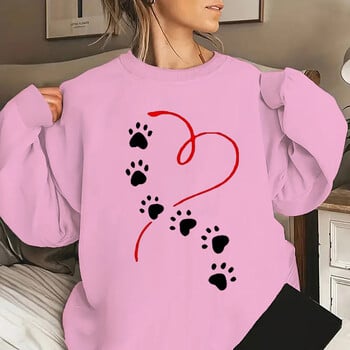 Funny Heart & Dog Paw Print Γυναικεία φούτερ Φθινοπωρινή χειμερινή μόδα Γυναικεία μακρυμάνικα πουλόβερ σε συντομότερο μέγεθος