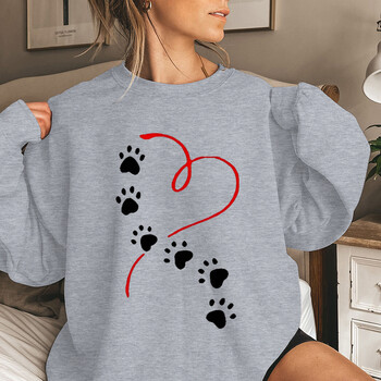 Funny Heart & Dog Paw Print Γυναικεία φούτερ Φθινοπωρινή χειμερινή μόδα Γυναικεία μακρυμάνικα πουλόβερ σε συντομότερο μέγεθος