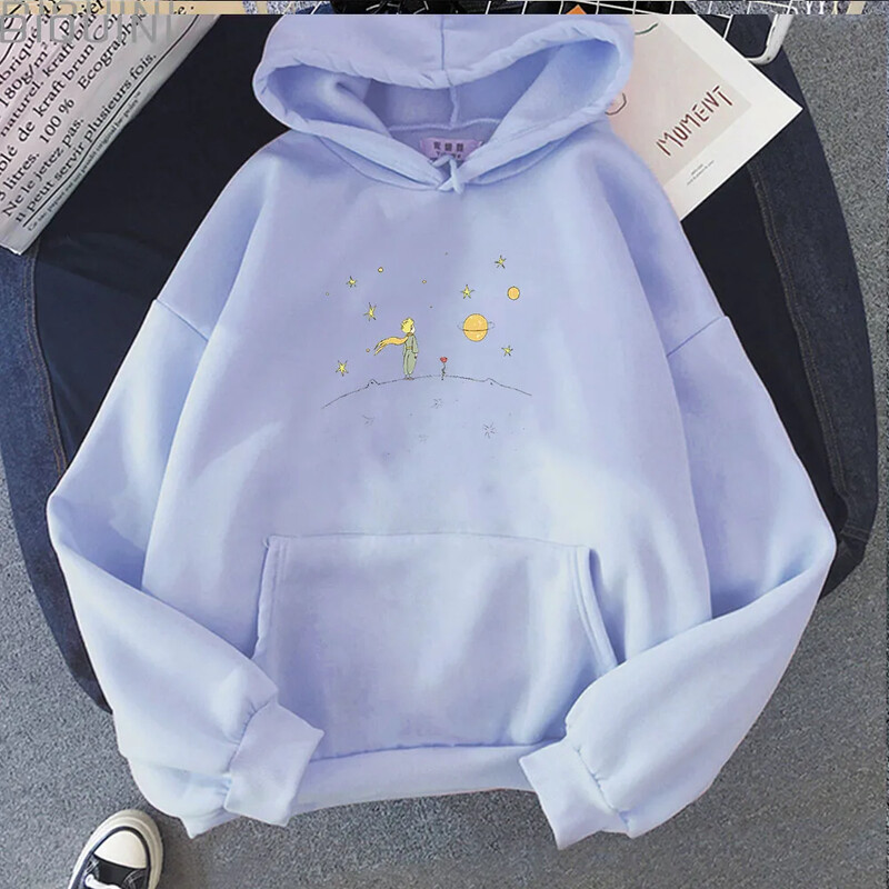 Juokingi animaciniai filmai Ulzzang pavasario rudens drabužiai Moteriški Kawaii mažojo princo grafiniai gobtuvai 2021 m. Nauji moteriški vyriški Harajuku gobtuvai