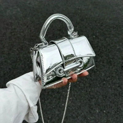 Vintage ženska srebrna šik torba preko ramena Luksuzne dizajnerske male torbe na rame Modna zlatna mini torbica za novčiće Slatka ručna torbica od pu kože