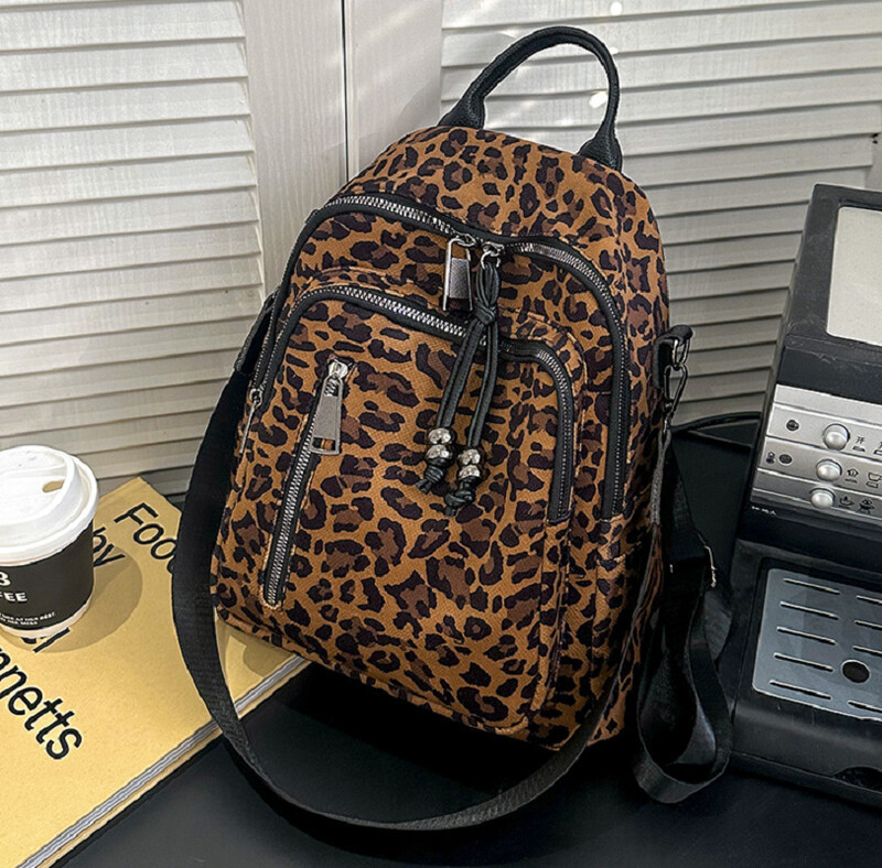 Rucsacuri de călătorie din piele moale leopard, la modă nouă, genți de umăr ocazionale de capacitate mare, genți de școală, rucsacuri
