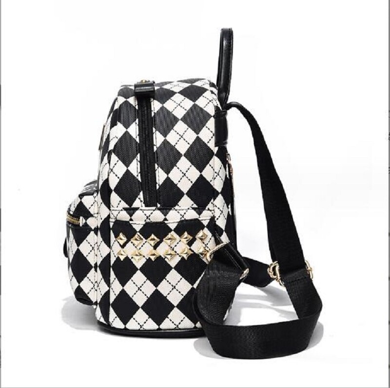 Noua sosire, moda coreeana de lux, rucsac din piele cu zabrele cu diamante, genți de umăr de călătorie de capacitate mare pentru studenți