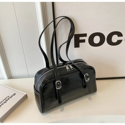 Geantă de mână Boston pentru femei, cu umăr, monocromă, la modă, cu bretele reglabile, la subsuoară, pentru muncă, cumpărături, călătorii