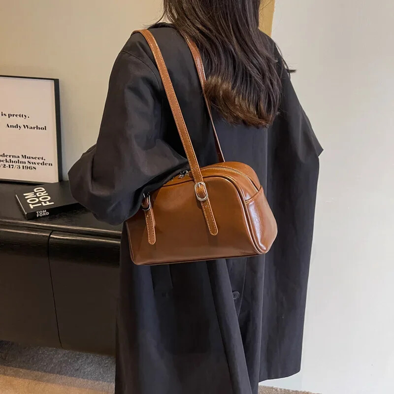 Geantă de mână Boston pentru femei, cu umăr, monocromă, la modă, cu bretele reglabile, la subsuoară, pentru muncă, cumpărături, călătorii