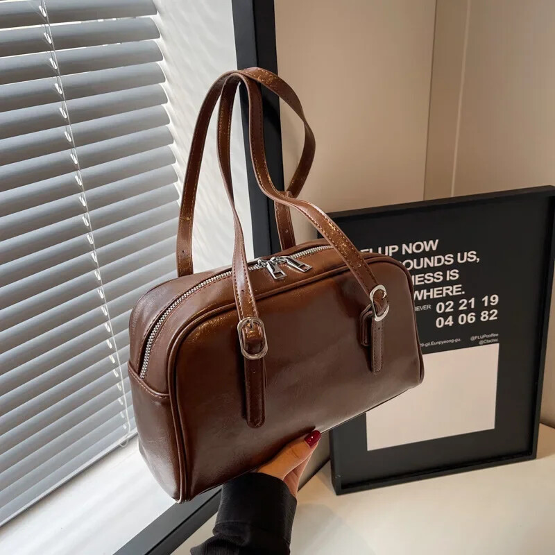 Geantă de mână Boston pentru femei, cu umăr, monocromă, la modă, cu bretele reglabile, la subsuoară, pentru muncă, cumpărături, călătorii