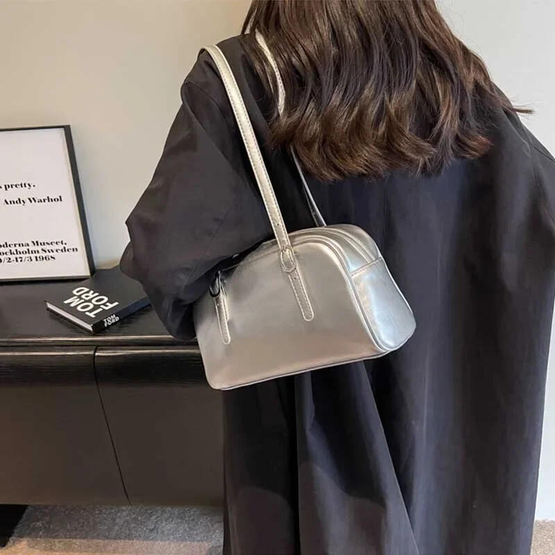 Geantă de mână Boston pentru femei, cu umăr, monocromă, la modă, cu bretele reglabile, la subsuoară, pentru muncă, cumpărături, călătorii