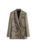 TRAF Blazer în carouri la modă pentru femei, haină vintage cu mâneci lungi, buzunare cu clapetă, îmbrăcăminte exterioară pentru femei, veste șic pentru femei