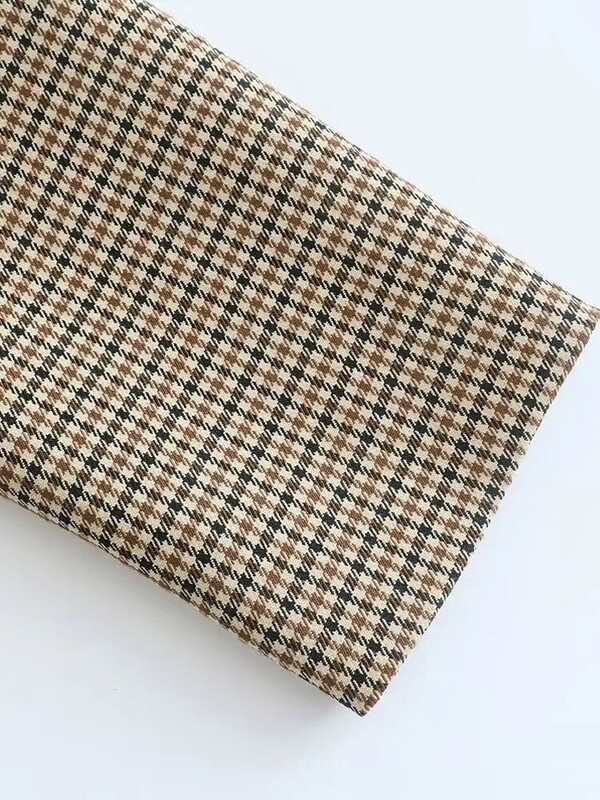 TRAF Blazer în carouri la modă pentru femei, haină vintage cu mâneci lungi, buzunare cu clapetă, îmbrăcăminte exterioară pentru femei, veste șic pentru femei