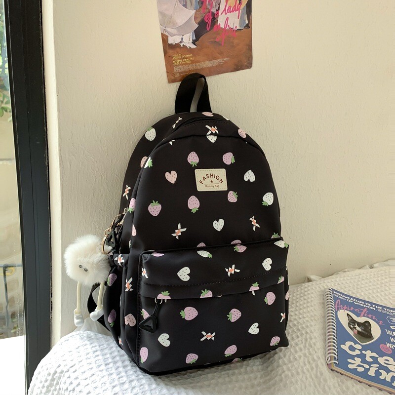 Rucsac cu imprimeu cu căpșuni, nailon rezistent la apă, geantă de umăr antifurt, geantă de școală de mare capacitate pentru fete, rucsac de călătorie
