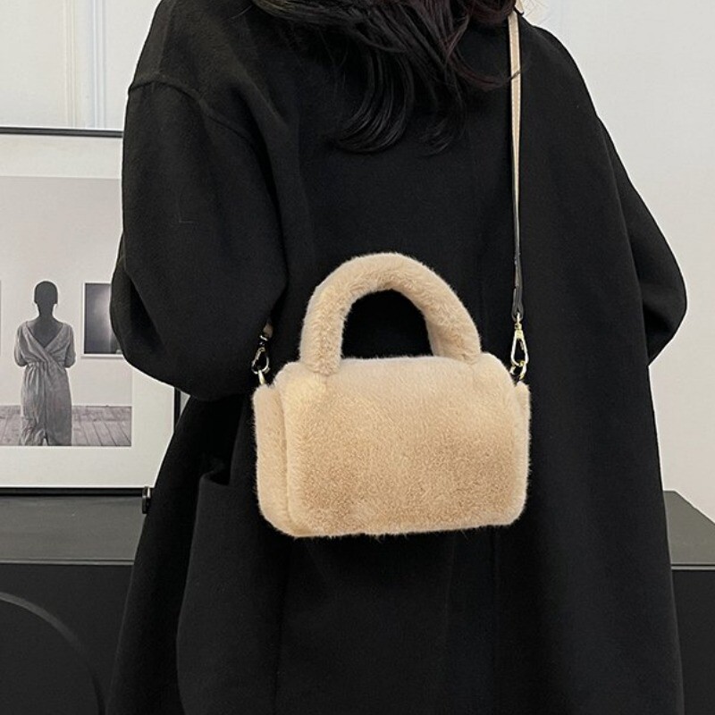 Catifea solidă de înaltă calitate, cu fermoar, la modă, geantă de umăr de iarnă 2025, la modă, geantă de mână, moale, versatilă, populară, de pluș