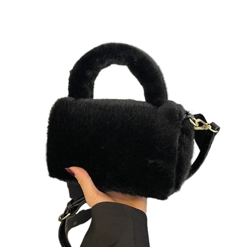 Catifea solidă de înaltă calitate, cu fermoar, la modă, geantă de umăr de iarnă 2025, la modă, geantă de mână, moale, versatilă, populară, de pluș