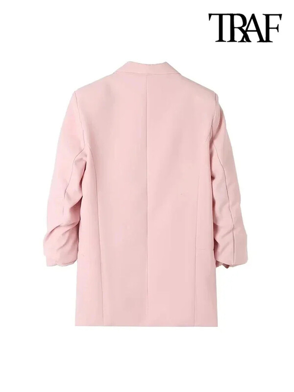 TRAF sieviešu modes biroja apģērbs atvērts žakete mētelis ar garām kroku piedurknēm ar atloku kabatas sieviešu virsdrēbes eleganti topi
