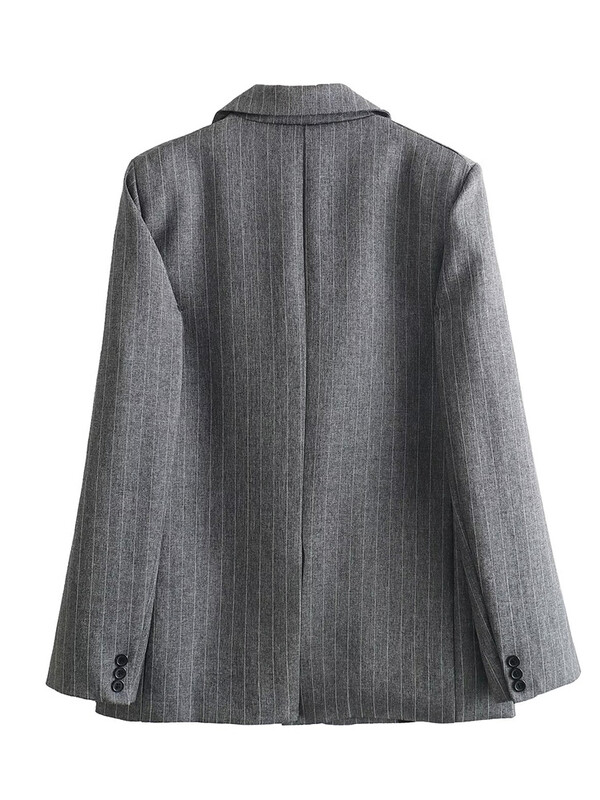 Willshela Moda Femei Cu buzunare Blazer cu un singur piept cu dungi Vintage Gât crestat Mâneci lungi Femei Chic Tinute pentru dama