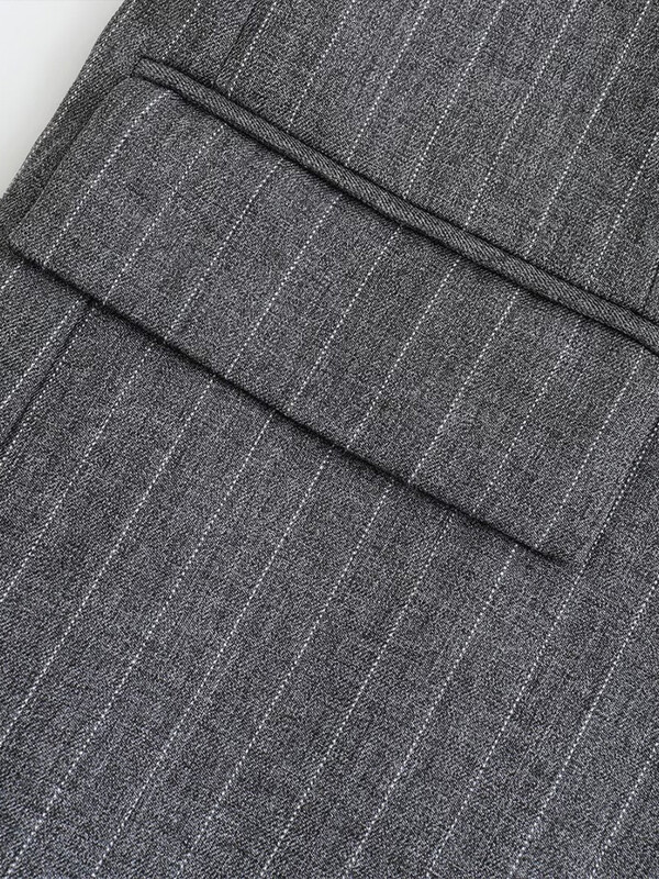 Willshela Moda Femei Cu buzunare Blazer cu un singur piept cu dungi Vintage Gât crestat Mâneci lungi Femei Chic Tinute pentru dama