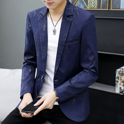 Vīriešu jaka ar baltu apdruku, vienas pogas bleizeri ar V-veida kakla izgriezumu, jaunatnes izskats, stilīgs uzvalks, jaka ar plānu apdruku, liela izmēra S-4XL 5X