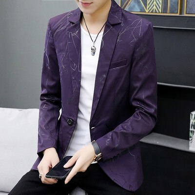 Vīriešu jaka ar baltu apdruku, vienas pogas bleizeri ar V-veida kakla izgriezumu, jaunatnes izskats, stilīgs uzvalks, jaka ar plānu apdruku, liela izmēra S-4XL 5X