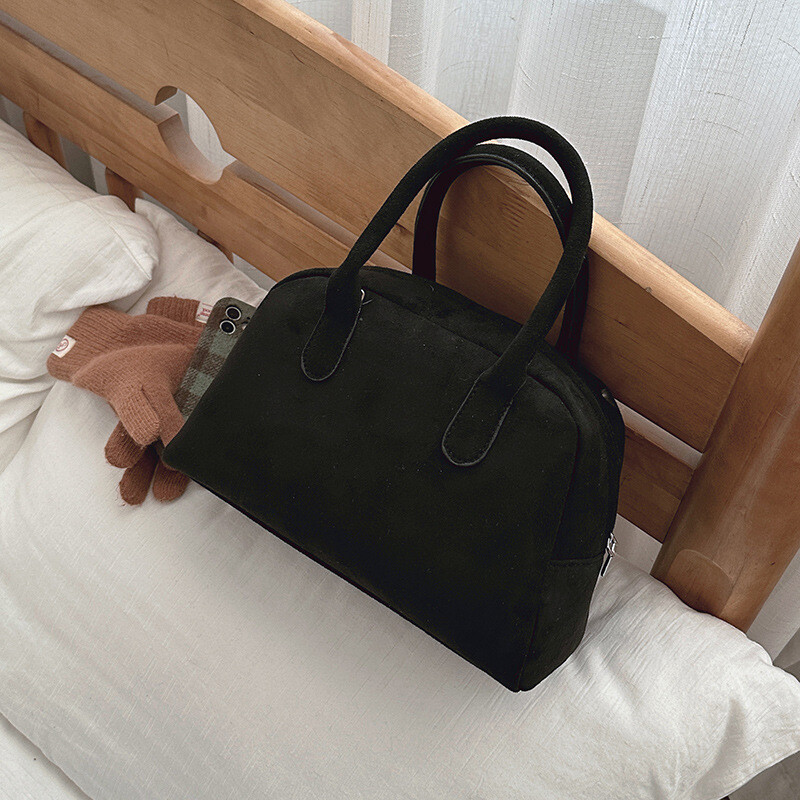 Brūnas zamšādas Boston Bag Sieviešu 2024 Korejas boulinga soma Premium spilvenu soma rokassomiņa Eleganta zamšādas soma daudzpusīga un praktiska