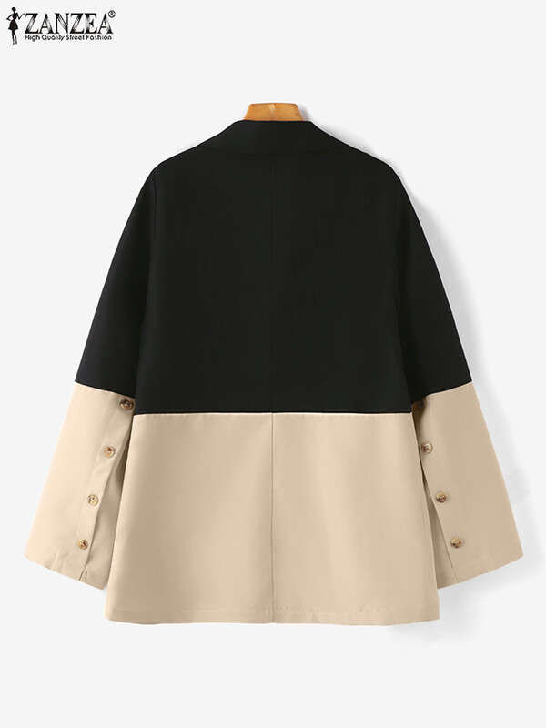 Moda femei Blazer ZANZEA Toamna Elegant OL Costume de lucru Elegant cu maneci lungi Jachete de culoare contrastanta Blazer Ocazional de birou