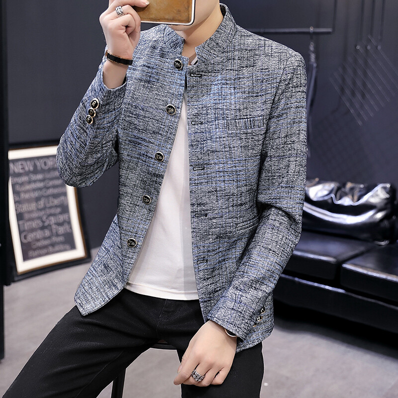 Blazer Moda bărbați noi de afaceri gentleman nunta stil britanic lucru MAO costum în aer liber ocazional subțire sacou cu guler în picioare