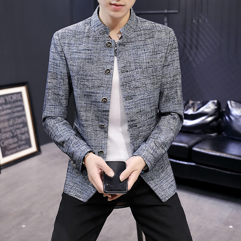 Blazer Moda bărbați noi de afaceri gentleman nunta stil britanic lucru MAO costum în aer liber ocazional subțire sacou cu guler în picioare
