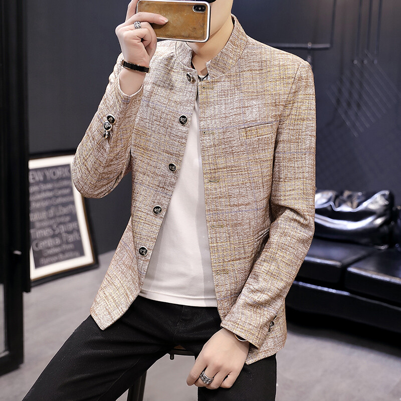 Blazer Moda bărbați noi de afaceri gentleman nunta stil britanic lucru MAO costum în aer liber ocazional subțire sacou cu guler în picioare