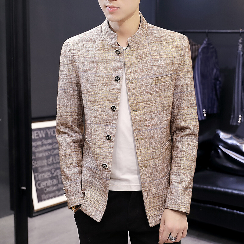 Blazer Moda bărbați noi de afaceri gentleman nunta stil britanic lucru MAO costum în aer liber ocazional subțire sacou cu guler în picioare