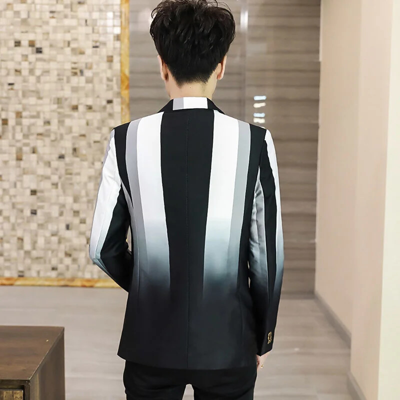 Slim Fit vīriešu žakete 2022. gada pavasarī, jauna mode, ikdienišķa svītraina apdruka Slim Fit vīriešu formāla uzvalka jaka bleizeri zīmolu vīriešu apģērbi
