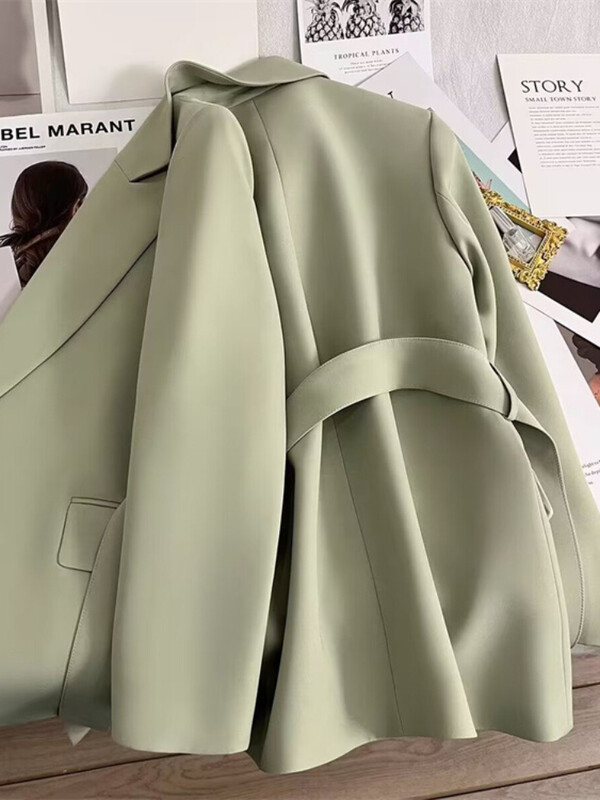 Sieviešu bleizeri Pavasara rudens uzvalks Mētelis Bēšs Sasienama Jaka Slim Fit Stilīgs Top Virsdrēbes Biroja bleizeris Sieviešu apģērbs