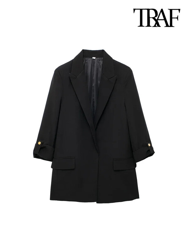 TRAF-Blazer deschis pentru femei cu mâneci răsucite, buzunare frontale cu clapetă, îmbrăcăminte exterioară pentru femei, topuri șic, modă șic