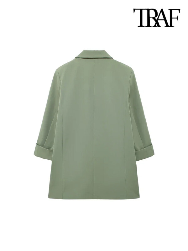 TRAF-Blazer deschis pentru femei cu mâneci răsucite, buzunare frontale cu clapetă, îmbrăcăminte exterioară pentru femei, topuri șic, modă șic