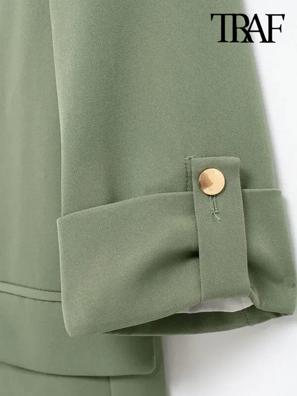 TRAF-Blazer deschis pentru femei cu mâneci răsucite, buzunare frontale cu clapetă, îmbrăcăminte exterioară pentru femei, topuri șic, modă șic