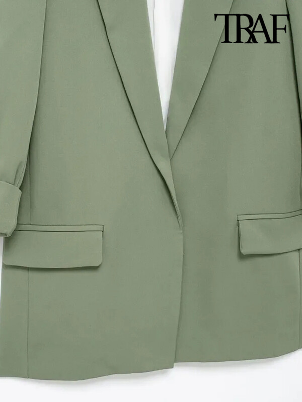 TRAF-Blazer deschis pentru femei cu mâneci răsucite, buzunare frontale cu clapetă, îmbrăcăminte exterioară pentru femei, topuri șic, modă șic
