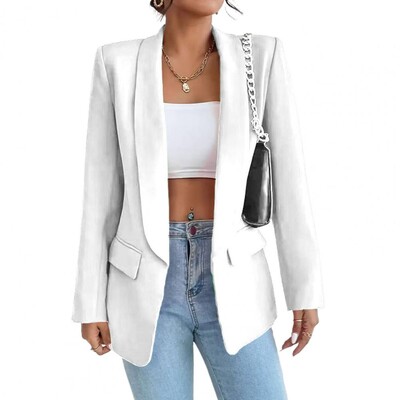 Jachetă elegantă Jachetă de costum pentru femei Culoare uni Guler răsturnat Manecă lungă Nasturi Blazer Îmbrăcăminte exterioară