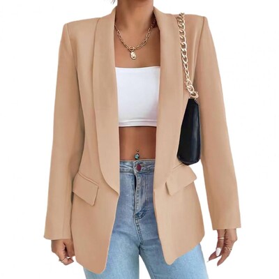 Jachetă elegantă Jachetă de costum pentru femei Culoare uni Guler răsturnat Manecă lungă Nasturi Blazer Îmbrăcăminte exterioară